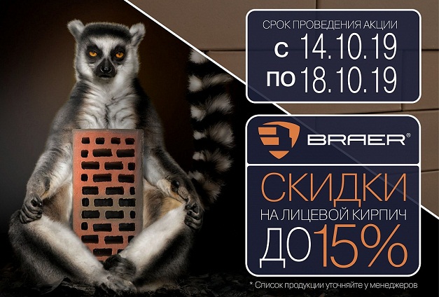Скидка до 15% на лицевой кирпич Braer Скидка до 15% на лицевой кирпич Braer