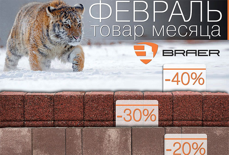 Весь февраль тротуарная плитка и бордюры «Браер» со скидками до 50% Весь февраль тротуарная плитка и бордюры «Браер» со скидками до 50%