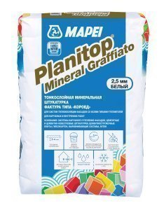 Минеральная тонкослойная декоративная штукатурка Mapei Planitop Mineral Graffiato 2,5 мм со структурой «короед», цвет: белый (мешок 25кг) – купить в Москве