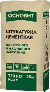 Штукатурка цементная ручного и машинного нанесения Основит ТЕХНО РС21 М, цвет: серый (мешок 25кг) – купить в Москве