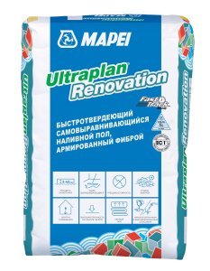Быстротвердеющий самовыравнивающийся наливной пол, армированный фиброй, Mapei Ultraplan Renovation, цвет: серый (мешок 23кг) – купить в Москве
