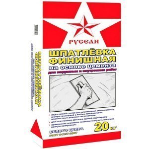 Шпатлевка финишная Русеан на цементной основе, цвет: белый (мешок 20кг) – купить в Москве