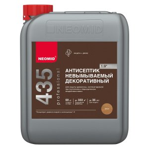 Антисептик невымываемый декоративный Neomid 435 концентрат 1:9, цвет: коричневый (фасовка 5л) – купить в Москве