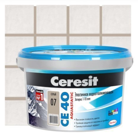 Затирка для швов Ceresit CE 40 Aquastatic, цвет: серый (ведро: 2кг) рис 2