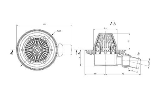 Воронка кровельная Fachmann VB 520.0 Y горизонтальный шарнирный выпуск DN50 без фланца с выпуклым листвоуловителем рис 2