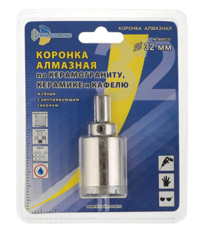 Коронка алмазная по керамике и кафелю с центрирующим сверлом 32 мм, TRIO-DIAMOND, арт.400032 рис 2