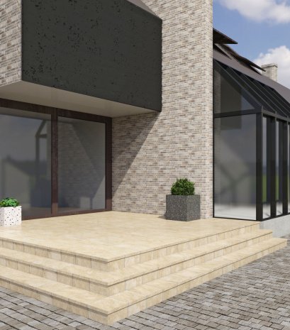 Клинкерная плитка Interbau Abell цвет: 270 желто-бежевый R10, поверхность: - размер: 310х320х9,5мм, ступень флорентийская 243166270 рис 3
