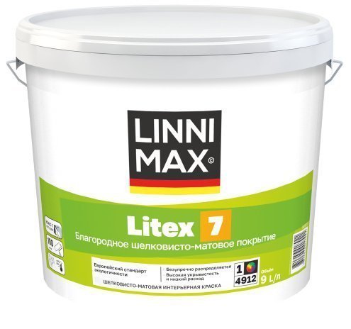 Краска водно-дисперсионная LINNIMAX Litex 7 Base1 белая 9 л рис 1