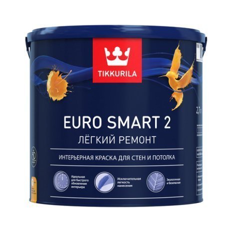 Краска Tikkurila Euro Smart 2 база 1 A (белая, светлые тона) 9л рис 1