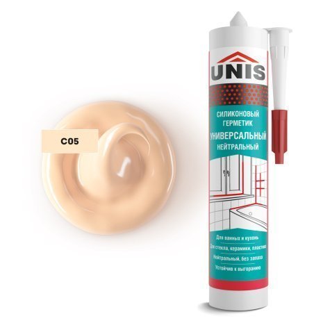 Герметик силиконовый нейтральный Unis UN-80 С05 Бежевый 300 мл рис 1