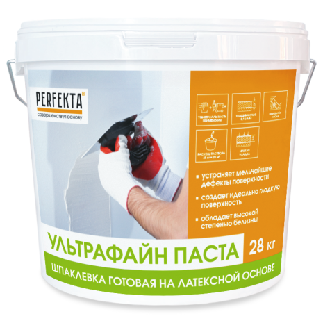 Шпаклевка готовая на латексной основе Perfekta Ультрафайн Паста 28 кг рис 1