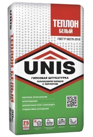 Штукатурка гипсовая Unis ТЕПЛОН белый мешок 30 кг рис 1
