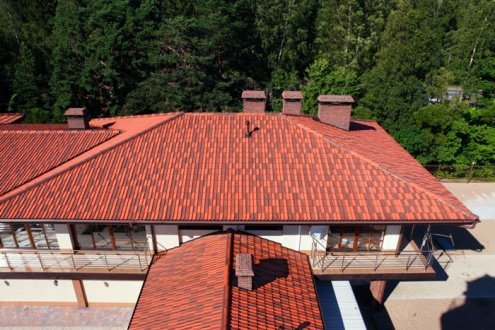 Цементно-песчаная черепица рядовая Kriastak Antik кирпично-красный матовое 420х330 мм рис 3