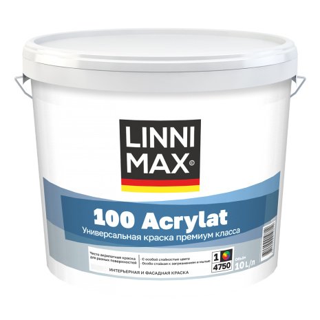 Краска водно-дисперсионная LINNIMAX 100 Acrylat Base1 белая 10 л рис 1