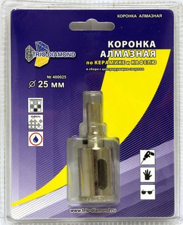 Коронка алмазная по керамике и кафелю с центрирующим сверлом 25 мм, TRIO-DIAMOND, арт.400025 рис 2