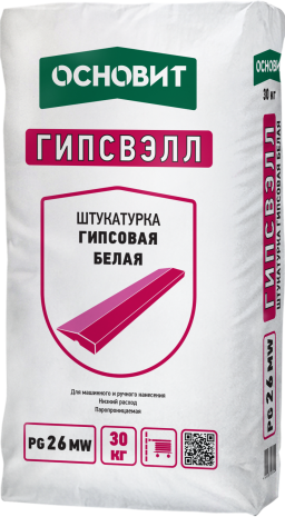 Штукатурка Основит ГИПСВЭЛЛ PG26 MW, цвет: белый (мешок 30кг) рис 1