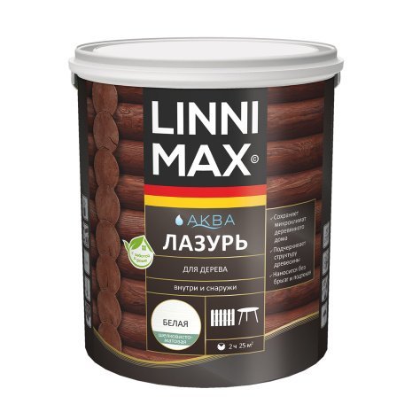 Лессирующий антисептик LINNIMAX Аква Лазурь для дерева прозрачная 9 л рис 1
