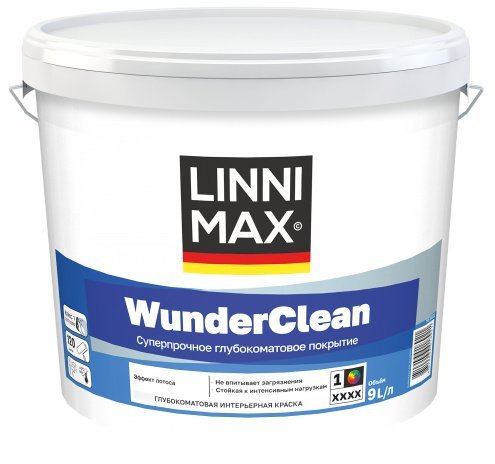 Краска водно-дисперсионная акриловая LINNIMAX WunderClean Base1 белая 9 л рис 1