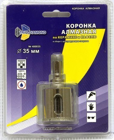 Коронка алмазная по керамике и кафелю с центрирующим сверлом 35 мм, TRIO-DIAMOND, арт.400035 рис 2