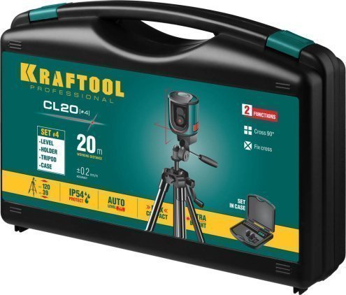 Нивелир лазерный линейный KRAFTOOL CL-20 #4, 20м, IP54, точн. 0,2 мм/м, держатель, штатив, в кейсе арт.34700-4_z01 рис 10