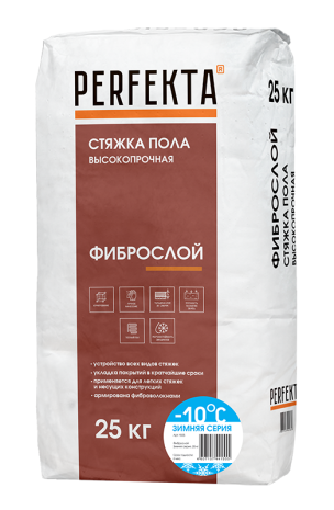 Стяжка пола высокопрочная Perfekta Фиброслой Зимняя серия 25 кг рис 1