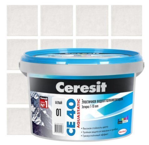 Затирка для швов Ceresit CE 40 Aquastatic, цвет: белый (ведро: 2кг) рис 2