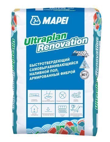 Быстротвердеющий самовыравнивающийся наливной пол, армированный фиброй, Mapei Ultraplan Renovation, цвет: серый (мешок 23кг) рис 1
