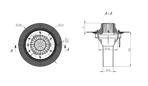 Воронка кровельная обогреваемая Fachmann с закладным элементом VMOPro 90x300 рис 2