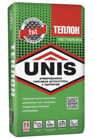 Штукатурка гипсовая Unis ТЕПЛОН армированная мешок 30 кг рис 1