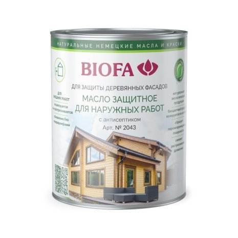 Масло защитное для наружных работ с антисептиком, BIOFA, цвет: 2043 (банка: 2,5л) рис 1