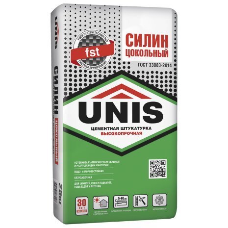 Штукатурка высокопрочная Unis Силин Цокольный 25 кг рис 1