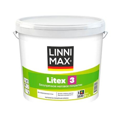 Краска водно-дисперсионная LINNIMAX Litex 3 Base1 белая 9 л рис 1