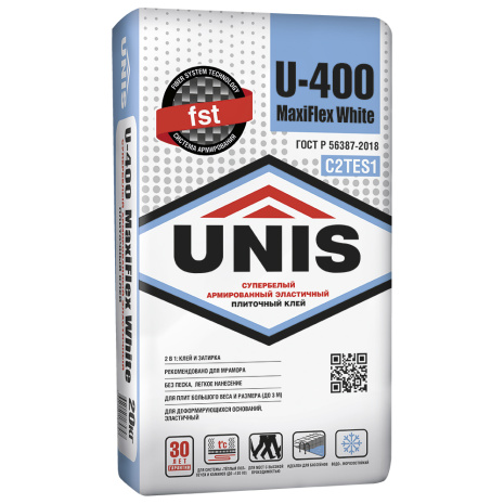 Клей плиточный Unis MaxiFlex U-400 White 20 кг рис 1