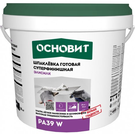 Шпатлевка Основит ЭЛИСИЛК РА39 W, цвет: белый (банка 1кг) рис 1