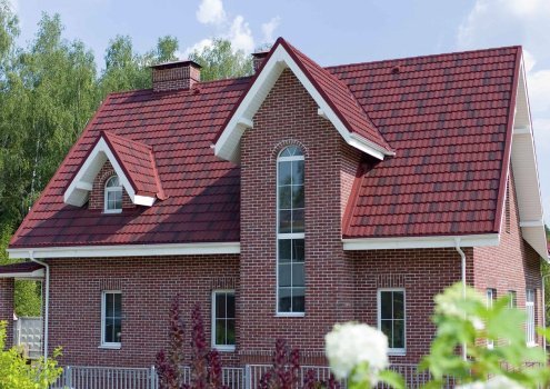 Композитная черепица гонт Metrotile MetroRoman красно-черный с посыпкой 1280х410 мм рис 3